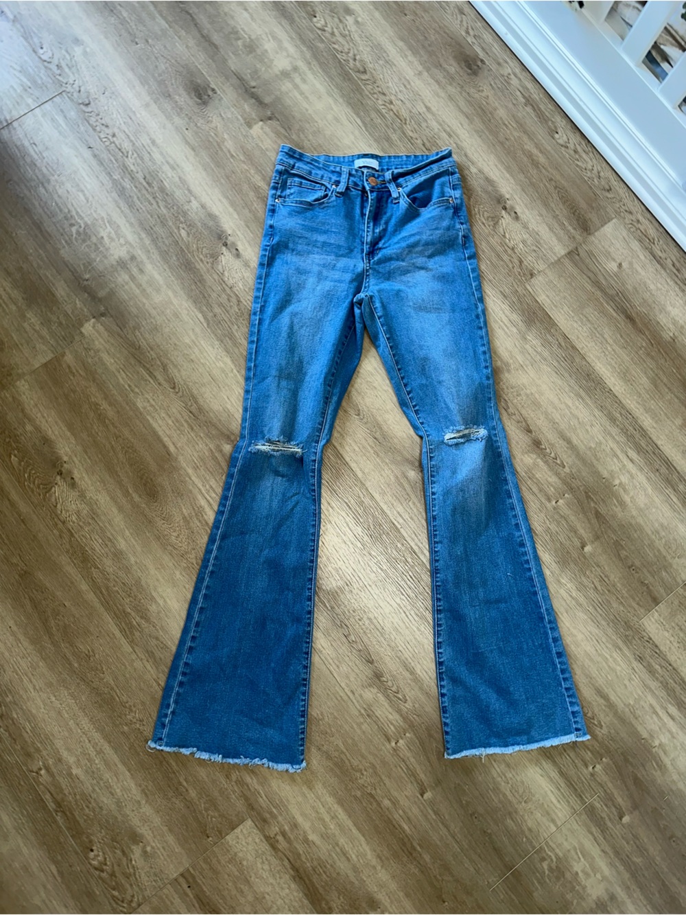YMI Medium Blue Flare Jeans with Frayed Hem